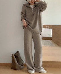 LOWO(ロワ)のニットセットアップ 2点セット ハーフジップニットプルオーバー ワイドパンツ 上下セット(セットアップ)