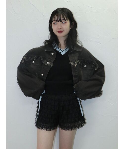 ワイドクロップドフリンジGジャン【セットアップ対応】（デニム