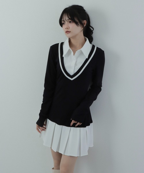 mhmsページ！ボンポワン/デュセス/ドレス2着&カシミアカーディガン cardigan docking mini dress/カーディガンドッキングミニドレス