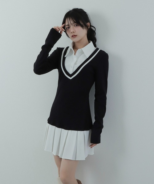 M DOLLY(エムドリー)の「cardigan docking mini dress/カーディガンドッキングミニドレス(ワンピース・レディース・ブラック/グレー・S/M)」の8枚目の写真