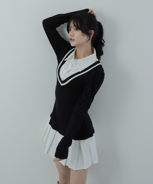 M DOLLY(エムドリー)の「cardigan docking mini dress/カーディガンドッキングミニドレス(ワンピース・レディース・ブラック/グレー・S/M)」の7枚目の写真