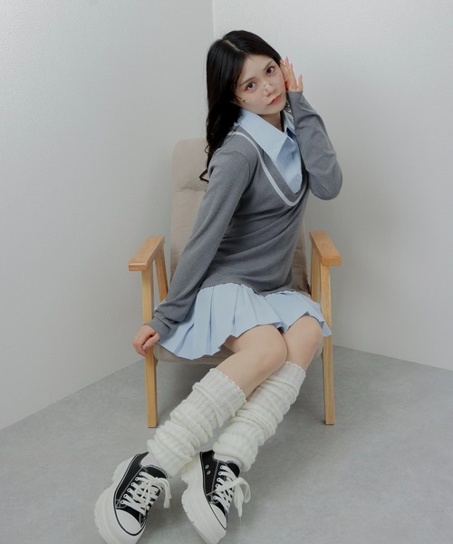 M DOLLY(エムドリー)の「cardigan docking mini dress/カーディガンドッキングミニドレス(ワンピース・レディース・ブラック/グレー・S/M)」の4枚目の写真