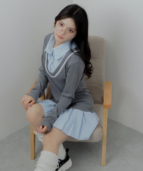 cardigan docking mini dress/カーディガンドッキングミニドレス