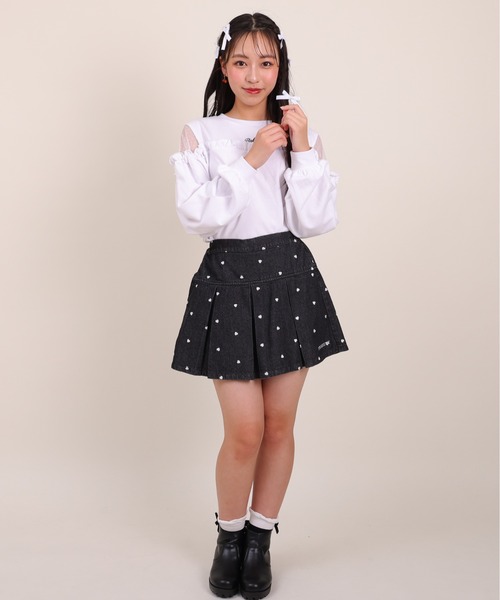 PINKHUNT（ピンクハント）の「PINKHUNT ピンクハント ハート刺繍 デニムスカート 0181K（デニムスカート・キッズ・ブルー/ブラック・120cm/130cm/140cm/150cm/160cm）」の4枚目の写真