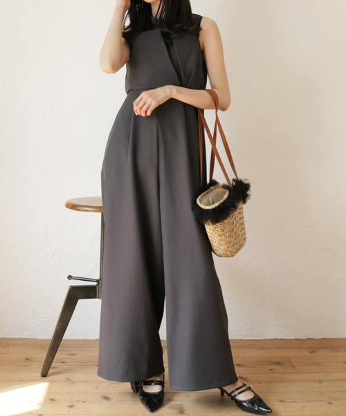 Olu.（オルドット）の「オーガンジードッキングオールインワン（つなぎ/オールインワン・レディース・アイボリー/チャコールグレー・FREE）」の6枚目の写真