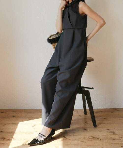 Olu.（オルドット）の「オーガンジードッキングオールインワン（つなぎ/オールインワン・レディース・アイボリー/チャコールグレー・FREE）」の4枚目の写真