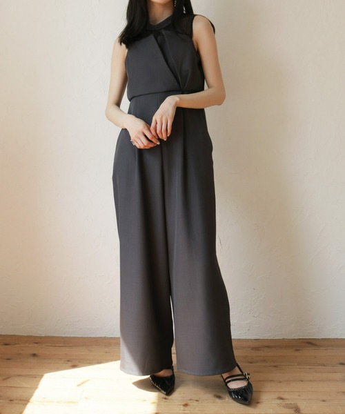 Olu.（オルドット）の「オーガンジードッキングオールインワン（つなぎ/オールインワン・レディース・アイボリー/チャコールグレー・FREE）」の3枚目の写真