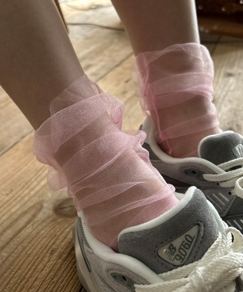 Kotoe（コトエ）の「チュール シースルーソックス シアー靴下（ソックス/靴下・レディース・ホワイト/ピンク/ブラック/グレー・FREE）」の9枚目の写真