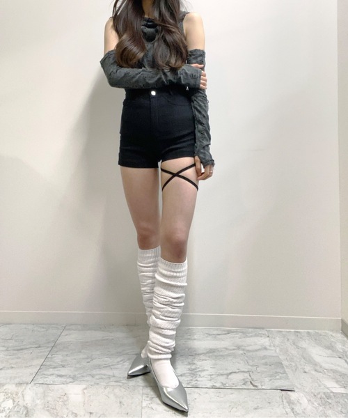 tinkerend(ティンカーエンド)の「Strap Short Pants / ストラップショートパンツ(デニムパンツ・レディース・ブラック・2/1)」の9枚目の写真