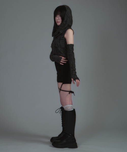 tinkerend(ティンカーエンド)の「Strap Short Pants / ストラップショートパンツ(デニムパンツ・レディース・ブラック・2/1)」の10枚目の写真