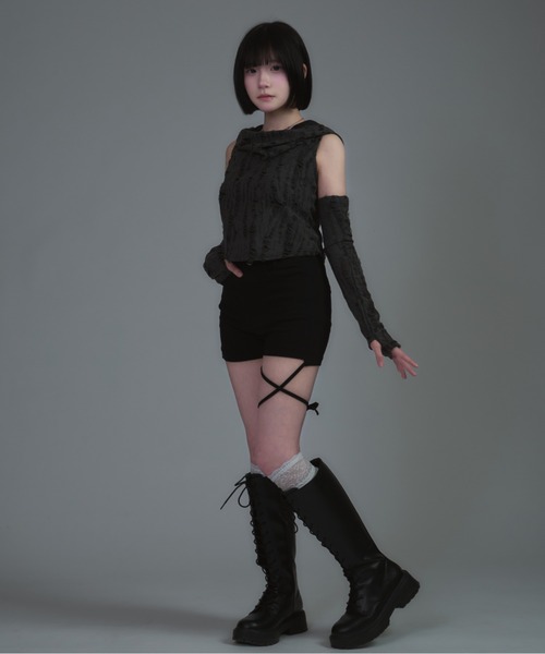 tinkerend(ティンカーエンド)の「Strap Short Pants / ストラップショートパンツ(デニムパンツ・レディース・ブラック・2/1)」の14枚目の写真