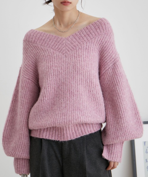LOUIS VUITTON ピンク Vネック フレア袖 セーター f68d3d5105378f12.jpg