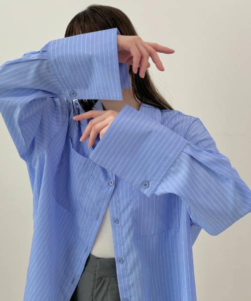 セール】BIGポケットオーバーサイズストライプシャツ（シャツ