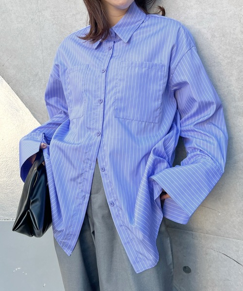 ABYS(アビス)の「BIGポケットオーバーサイズストライプシャツ(シャツ/ブラウス・レディース・ブルー/ホワイト・FREE)」の6枚目の写真