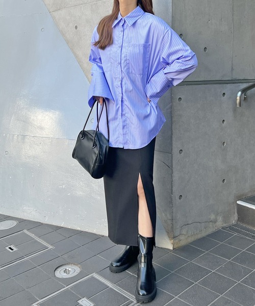 ABYS(アビス)の「BIGポケットオーバーサイズストライプシャツ(シャツ/ブラウス・レディース・ブルー/ホワイト・FREE)」の7枚目の写真