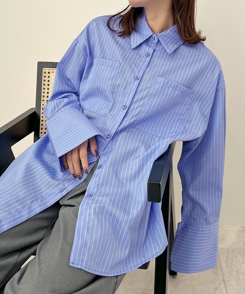 ABYS(アビス)の「BIGポケットオーバーサイズストライプシャツ(シャツ/ブラウス・レディース・ブルー/ホワイト・FREE)」の16枚目の写真