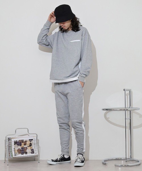 MMMM(エムエムエムエム)の「MMMM フレンチテリー/ナイロン/ブロッキングセットアップ/クルーネックスウェット/パンツ(セットアップ・メンズ・グレー/ブラック・M/L)」の12枚目の写真