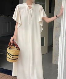 フレア袖ワイドロングワンピース