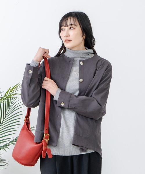 fort point（フォーポイント）の「【FORT POINT/フォートポイント】ストレッチノーカラージャケット（ノーカラージャケット・レディース・カーキ/チャコールグレー/オフホワイト・FREE）」の2枚目の写真