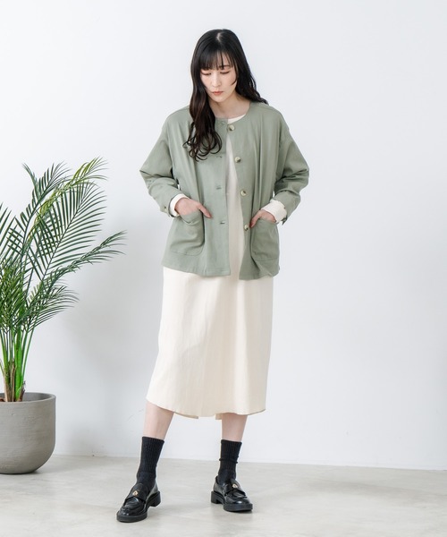 fort point（フォーポイント）の「【FORT POINT/フォートポイント】ストレッチノーカラージャケット（ノーカラージャケット・レディース・カーキ/チャコールグレー/オフホワイト・FREE）」の7枚目の写真
