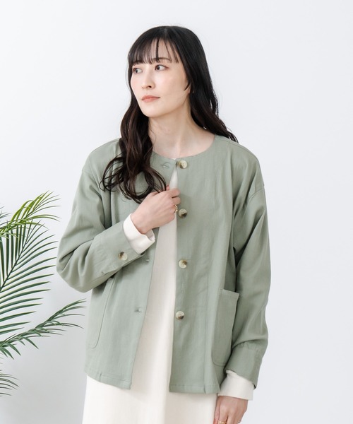 fort point（フォーポイント）の「【FORT POINT/フォートポイント】ストレッチノーカラージャケット（ノーカラージャケット・レディース・カーキ/チャコールグレー/オフホワイト・FREE）」の10枚目の写真