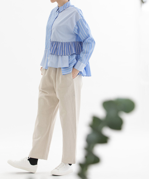 nop de nod（ノップドゥノッド）の「コットンリネンバックヘムロゴパンツ（その他パンツ・レディース・ブラック/インディゴブルー/キナリ・M）」の4枚目の写真