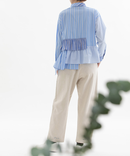 nop de nod（ノップドゥノッド）の「コットンリネンバックヘムロゴパンツ（その他パンツ・レディース・ブラック/インディゴブルー/キナリ・M）」の5枚目の写真