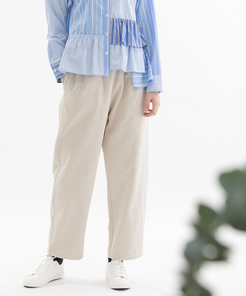 nop de nod（ノップドゥノッド）の「コットンリネンバックヘムロゴパンツ（その他パンツ・レディース・ブラック/インディゴブルー/キナリ・M）」の6枚目の写真