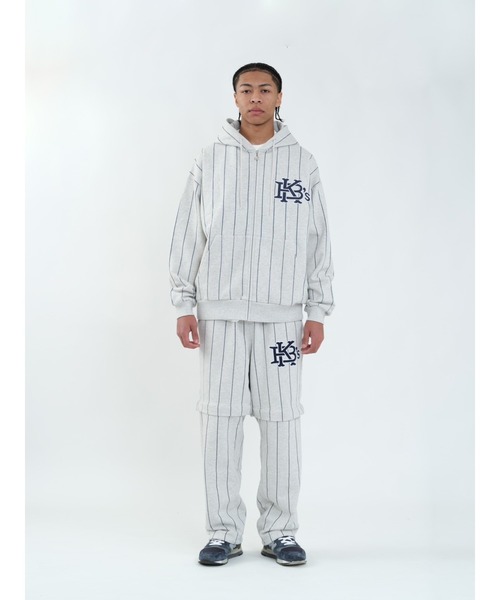 KEBOZ(ケボズ)の「STRIPE SWEAT FULL ZIP HOODIE(パーカー・メンズ・ネイビー/グレー・XL/L/M)」の3枚目の写真