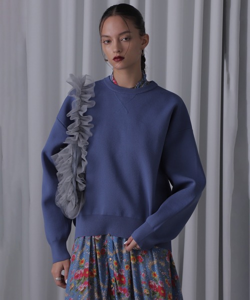 ROSE BUD(ローズバッド)の「スウェットライクニット(ニット/セーター・レディース・ブラック/ホワイト/ブルー・ONE SIZE)」の1枚目の写真