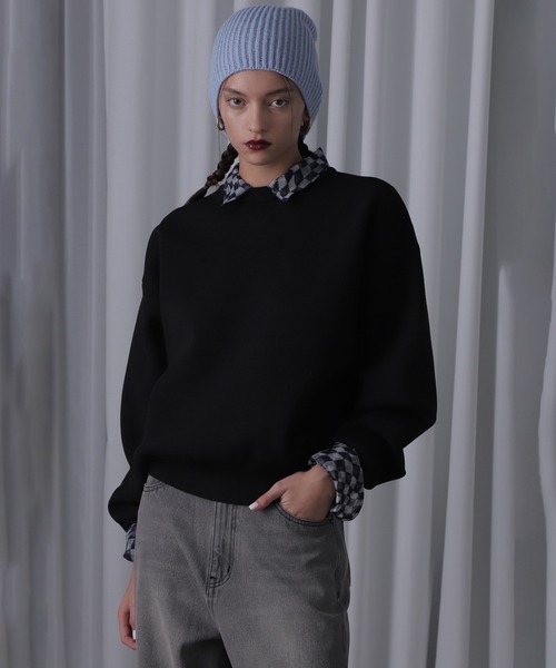 ROSE BUD(ローズバッド)の「スウェットライクニット(ニット/セーター・レディース・ブラック/ホワイト/ブルー・ONE SIZE)」の3枚目の写真