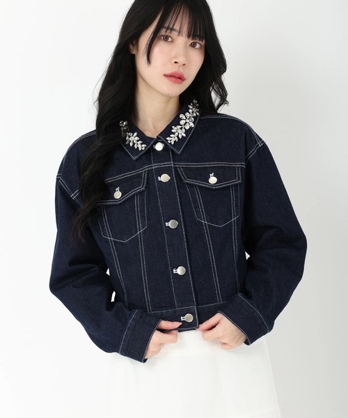 STRAWBERRY-FIELDS（ストロベリーフィールズ）の「襟ビジュー付デニムジャンパー（デニムジャケット・レディース・ワンウォッシュ・2）」の14枚目の写真