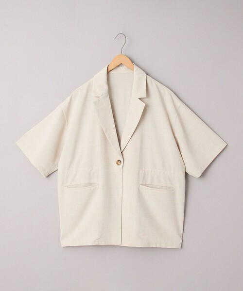 coen（コーエン）の「リネンタッチ ポリエステル ハーフスリーブ ジャケット（セットアップ対応）（テーラードジャケット・レディース・ナチュラル/ブラック・FREE）」の15枚目の写真