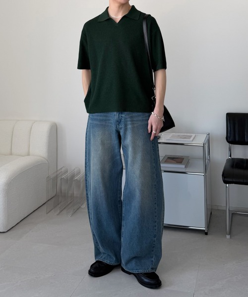 LUENNA（ルエナ）の「【LUENNA】 Skipper Knit Polo Shirt / スキッパー ニットポロシャツ（ポロシャツ・メンズ・ブルー/ブラウン/チャコールグレー/ダークグリーン/ブラック・L/M/S）」の11枚目の写真