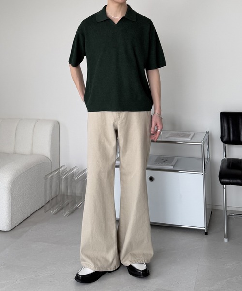 LUENNA（ルエナ）の「【LUENNA】 Skipper Knit Polo Shirt / スキッパー ニットポロシャツ（ポロシャツ・メンズ・ブルー/ブラウン/チャコールグレー/ダークグリーン/ブラック・L/M/S）」の12枚目の写真