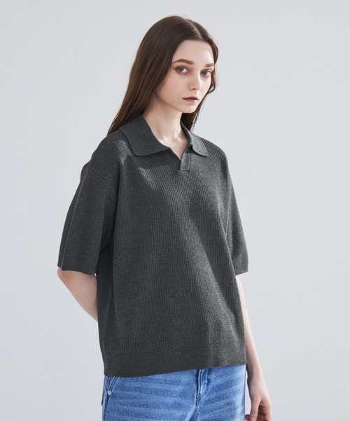 LUENNA（ルエナ）の「【LUENNA】 Skipper Knit Polo Shirt / スキッパー ニットポロシャツ（ポロシャツ・メンズ・ブルー/ブラウン/チャコールグレー/ダークグリーン/ブラック・L/M/S）」の19枚目の写真