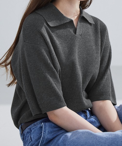 LUENNA（ルエナ）の「【LUENNA】 Skipper Knit Polo Shirt / スキッパー ニットポロシャツ（ポロシャツ・メンズ・ブルー/ブラウン/チャコールグレー/ダークグリーン/ブラック・L/M/S）」の21枚目の写真
