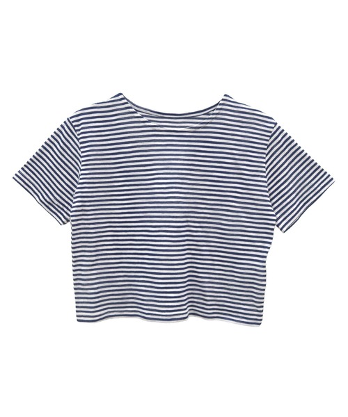 HEILIS(ヘイリス)の「シアーボーダーショート丈Tシャツ/ネイビー ブラウン 夏服 春服 韓国 細ボーダー 柄 トップス クロップド丈 コンパクト 半袖 ノームコア シティーガール カットソー シアー ボーダー(Tシャツ/カットソー・レディース・ネイビー/ブラウン・FREE)」の13枚目の写真