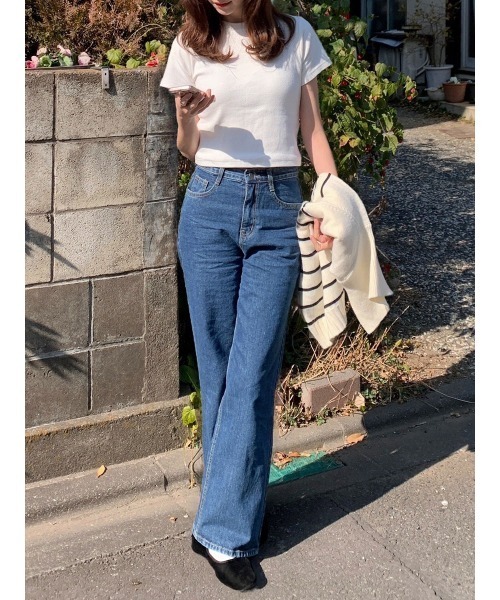 Reurie'（レウリィ）の「ストレートデニム／straight denim ロング丈 ベーシック ジーンズ カジュアル 韓国 ナチュラル きれいめ（デニムパンツ・レディース・ネイビー/ブルー・S/M）」の2枚目の写真