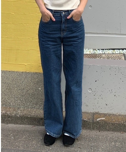 Reurie'（レウリィ）の「ストレートデニム／straight denim ロング丈 ベーシック ジーンズ カジュアル 韓国 ナチュラル きれいめ（デニムパンツ・レディース・ネイビー/ブルー・S/M）」の6枚目の写真