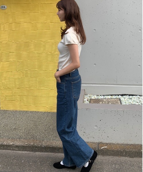 Reurie'（レウリィ）の「ストレートデニム／straight denim ロング丈 ベーシック ジーンズ カジュアル 韓国 ナチュラル きれいめ（デニムパンツ・レディース・ネイビー/ブルー・S/M）」の5枚目の写真