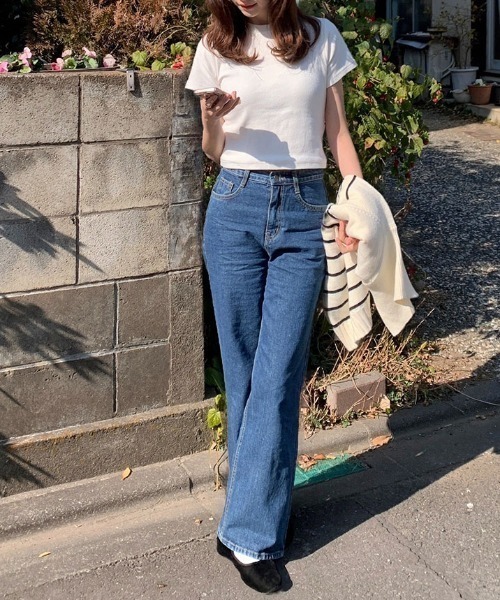 Reurie'（レウリィ）の「ストレートデニム／straight denim ロング丈 ベーシック ジーンズ カジュアル 韓国 ナチュラル きれいめ（デニムパンツ・レディース・ネイビー/ブルー・S/M）」の11枚目の写真
