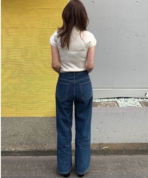 Reurie'（レウリィ）の「ストレートデニム／straight denim ロング丈 ベーシック ジーンズ カジュアル 韓国 ナチュラル きれいめ（デニムパンツ・レディース・ネイビー/ブルー・S/M）」の12枚目の写真