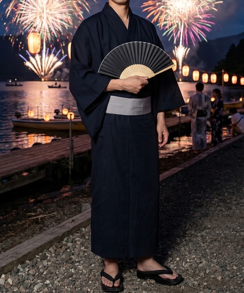 Shijira-Weave YUKATA / しじら織り 浴衣 4点セット (帯 下駄 扇子付き