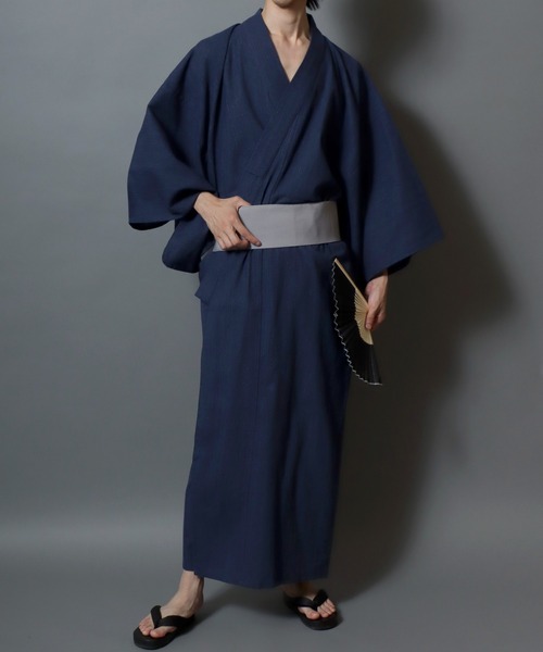 YUKATA/しじら織り 浴衣 4点セット 男性浴衣 帯 下駄 扇子