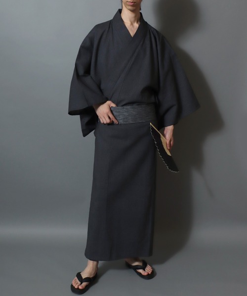 ANPAS(アンパス)の「Shijira-Weave YUKATA / しじら織り 浴衣 4点セット (帯 下駄 扇子付き) メンズ 紳士用 和装 夏祭り 花火大会(浴衣・メンズ・ネイビー/ブラック系その他4/ブラック系その他2/グレー/ブラック系その他/ブラック系その他3/ブラック系その他6/ブラック系その他5/ワイン/グレー系その他・M/L/LL)」の8枚目の写真