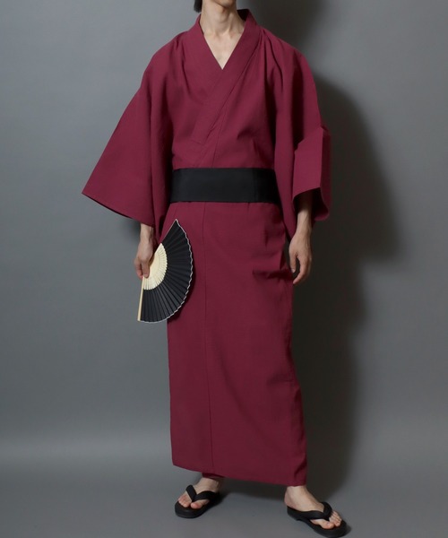 ANPAS(アンパス)の「Shijira-Weave YUKATA / しじら織り 浴衣 4点セット (帯 下駄 扇子付き) メンズ 紳士用 和装 夏祭り 花火大会(浴衣・メンズ・ネイビー/ブラック系その他4/ブラック系その他2/グレー/ブラック系その他/ブラック系その他3/ブラック系その他6/ブラック系その他5/ワイン/グレー系その他・M/L/LL)」の10枚目の写真