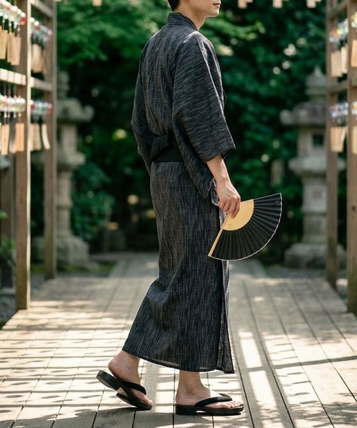 ANPAS(アンパス)の「Shijira-Weave YUKATA / しじら織り 浴衣 4点セット (帯 下駄 扇子付き) メンズ 紳士用 和装 夏祭り 花火大会(浴衣・メンズ・ネイビー/ブラック系その他4/ブラック系その他2/グレー/ブラック系その他/ブラック系その他3/ブラック系その他6/ブラック系その他5/ワイン/グレー系その他・M/L/LL)」の5枚目の写真