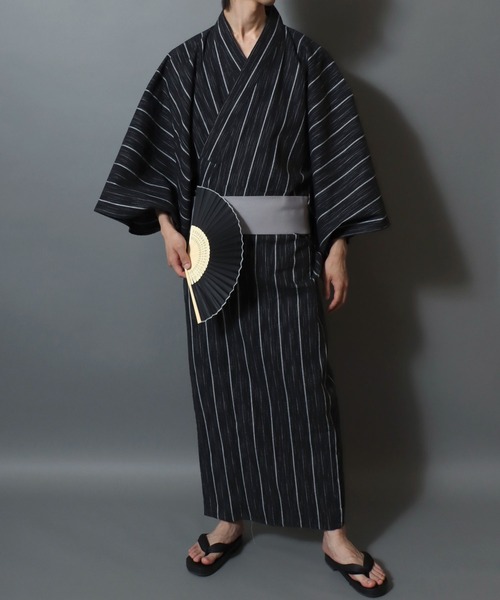 ANPAS(アンパス)の「Shijira-Weave YUKATA / しじら織り 浴衣 4点セット (帯 下駄 扇子付き) メンズ 紳士用 和装 夏祭り 花火大会(浴衣・メンズ・ネイビー/ブラック系その他4/ブラック系その他2/グレー/ブラック系その他/ブラック系その他3/ブラック系その他6/ブラック系その他5/ワイン/グレー系その他・M/L/LL)」の6枚目の写真