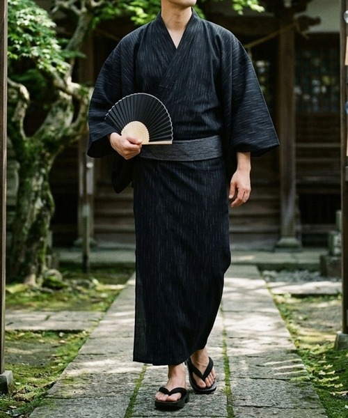 ANPAS(アンパス)の「Shijira-Weave YUKATA / しじら織り 浴衣 4点セット (帯 下駄 扇子付き) メンズ 紳士用 和装 夏祭り 花火大会(浴衣・メンズ・ネイビー/ブラック系その他4/ブラック系その他2/グレー/ブラック系その他/ブラック系その他3/ブラック系その他6/ブラック系その他5/ワイン/グレー系その他・M/L/LL)」の13枚目の写真